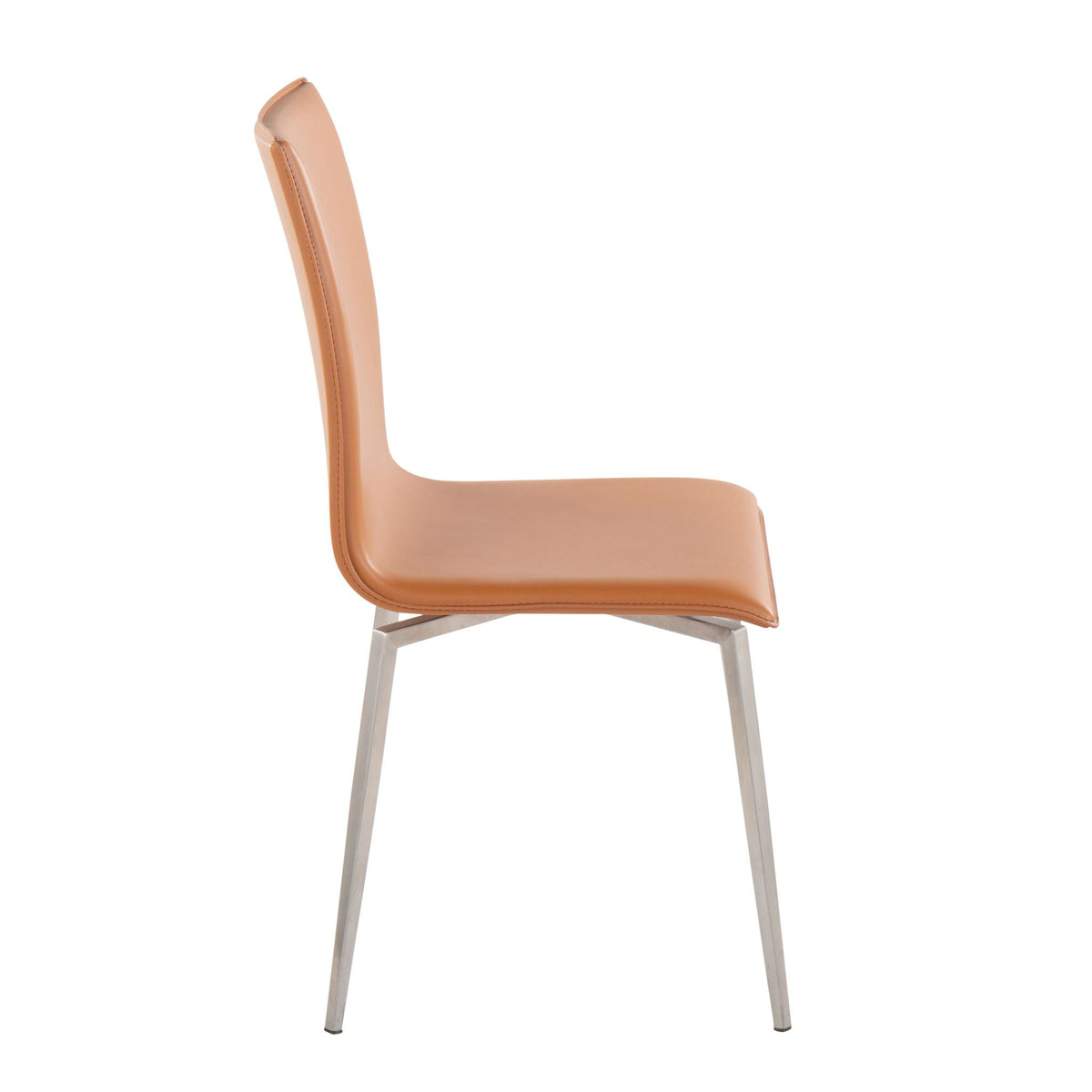 Contemporary upholstered tan chair with curved back and chrome legs on Tampa Home & Garden Store