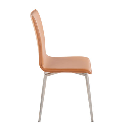 Contemporary upholstered tan chair with curved back and chrome legs on Tampa Home & Garden Store