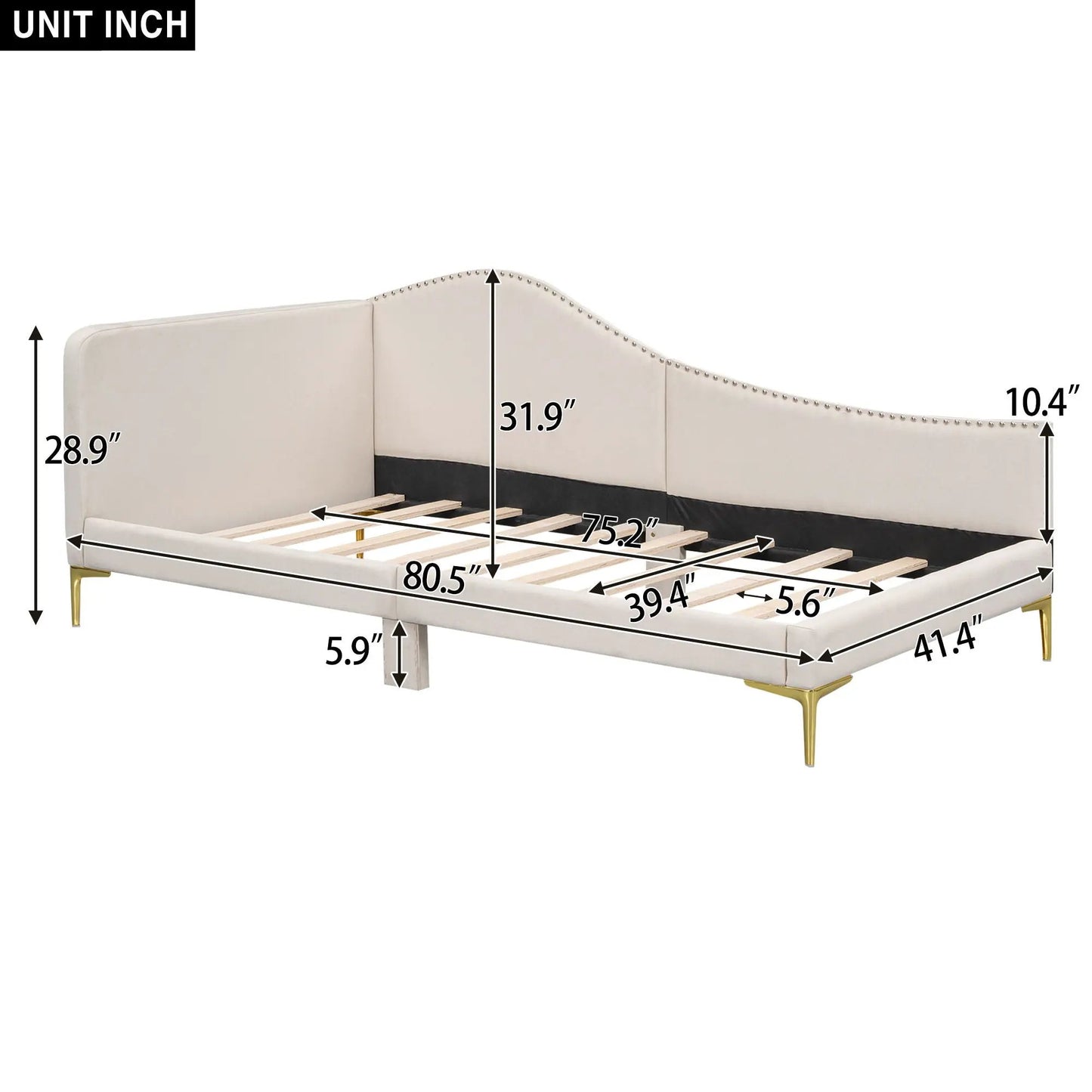 Upholstered Daybed with Headboard and Armrest