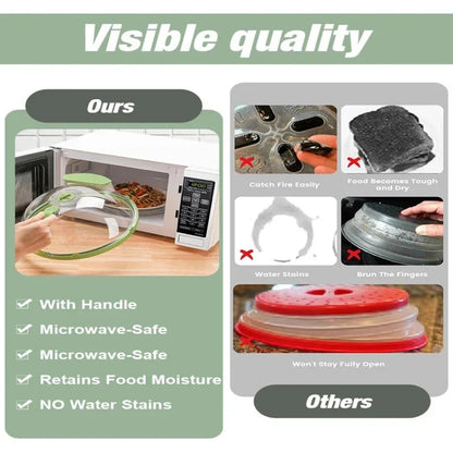 Microwave anti-splash cover with rim and handle over dish in microwave, microwave-safe on Tampa Home & Garden Store
