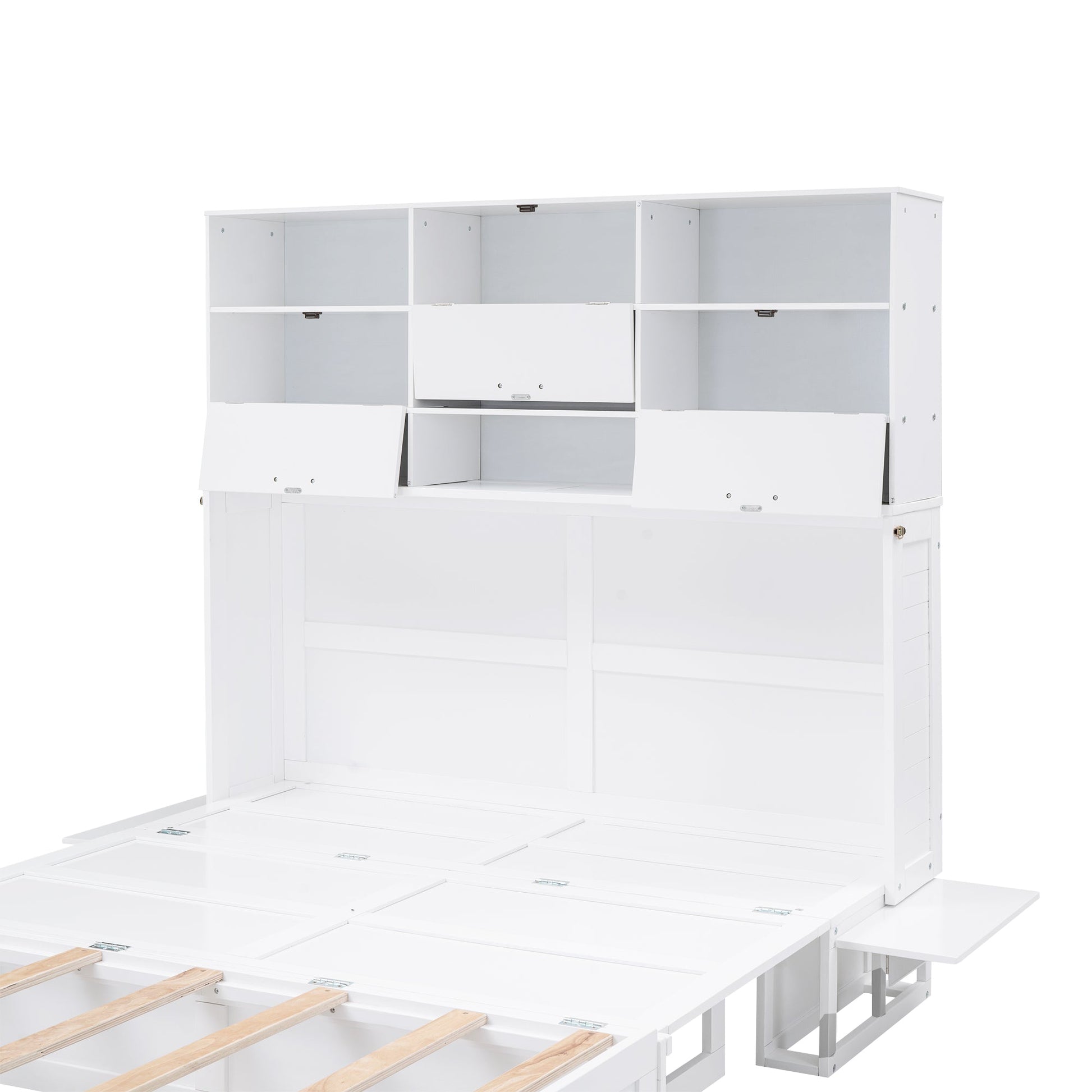 ueen Size Murphy Bed with Bookcase, Bedside Shelves and a Big Drawer, White - Tampa Home & Garden Store