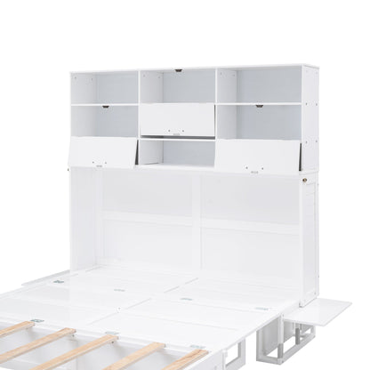 ueen Size Murphy Bed with Bookcase, Bedside Shelves and a Big Drawer, White - Tampa Home & Garden Store