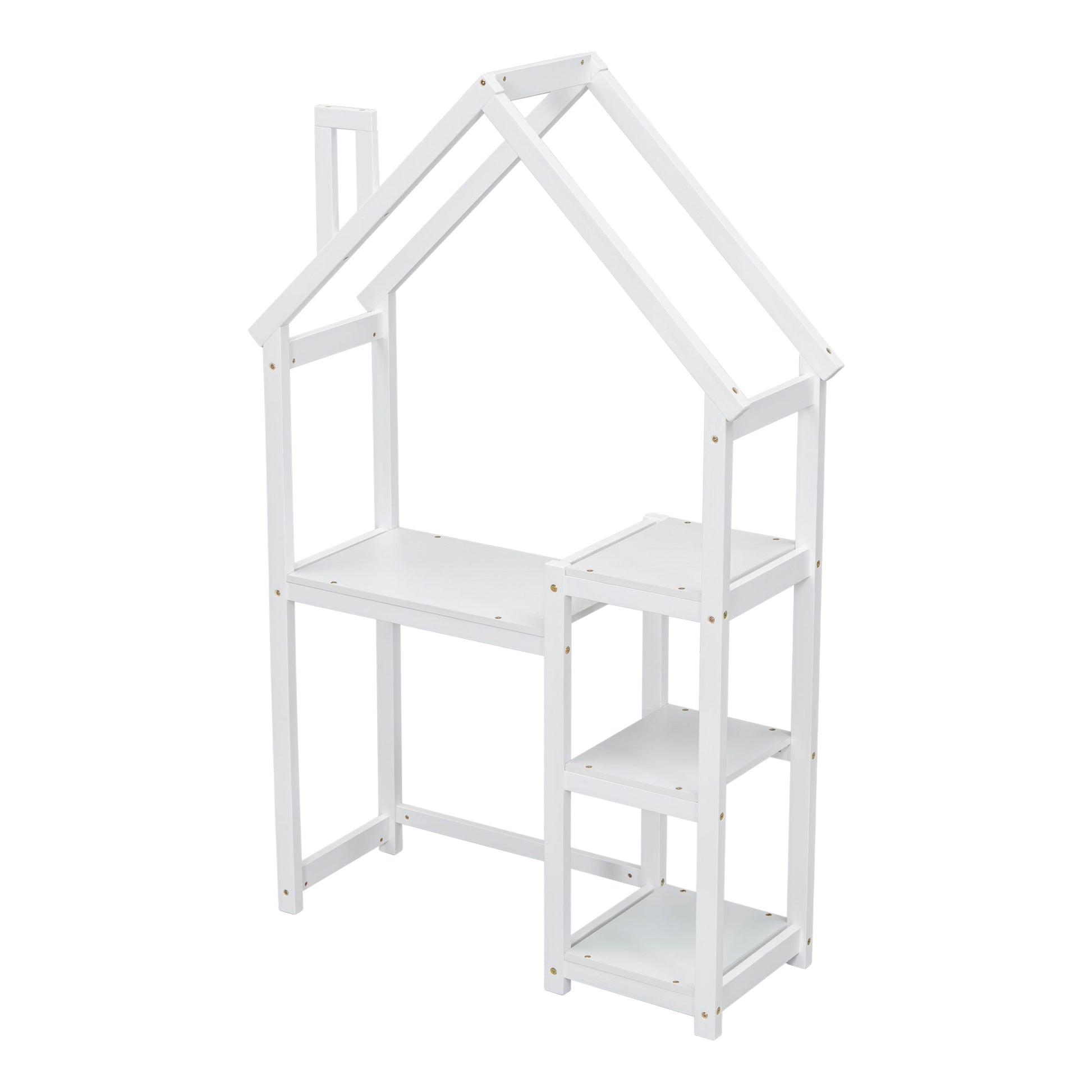 House-shaped Wooden writing Desk,Kids study Table,Bookshelf & Toy Storage,White - Tampa Home & Garden Store