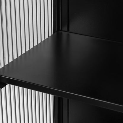 27.56"Glass Doors Modern Two-door Wall Cabinet with Featuring Three-tier Black