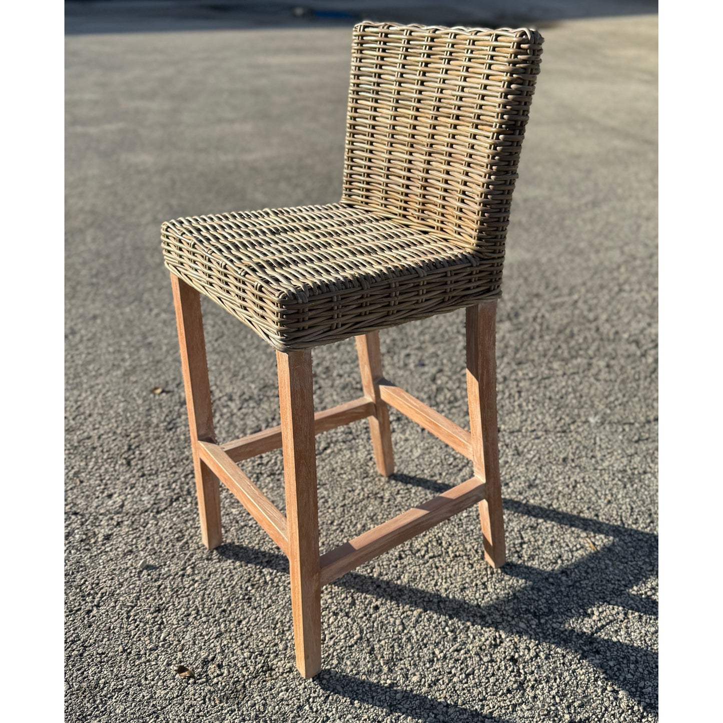 Key Largo Rattan Bar Stool pair with woven seat and back natural brown rattan on Tampa Home & Garden Store