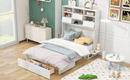 ueen Size Murphy Bed with Bookcase, Bedside Shelves and a Big Drawer, White - Tampa Home & Garden Store