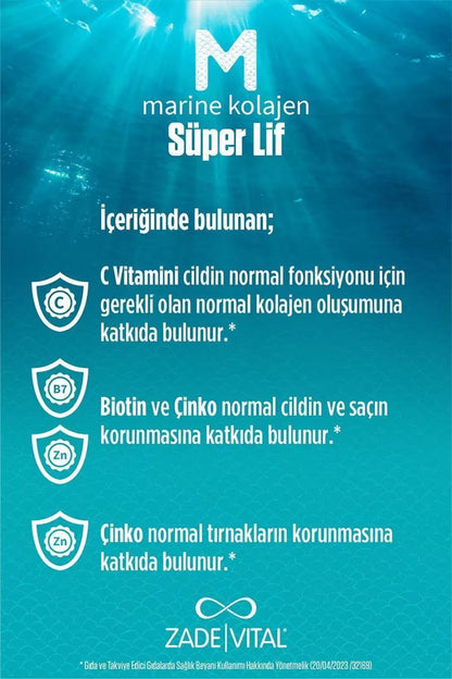 Zade Vital Marine Collagen powder dietary supplement packaging in turquoise with shield icons on Tampa Home & Garden Store