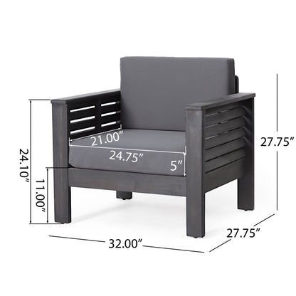 2 Outdoor Acacia Wood Club Chairs with Cushions, Dark Gray, 27.75"D x 32"W x 27.75"H