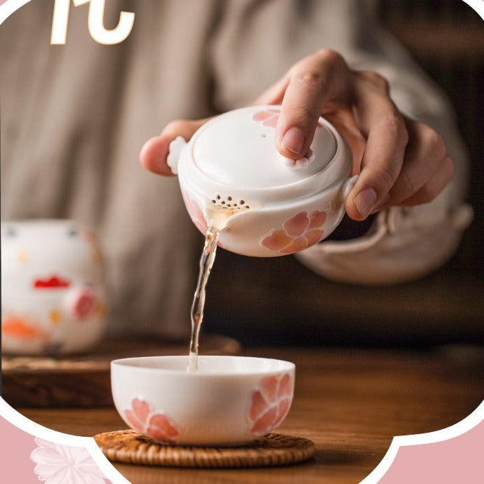 Sakura Kuaike Cup Portable Travel Kung Fu Tea Set One Pot One Cup Ceramic Tea Set Single Tea Maker Female - Tampa Home & Garden Store