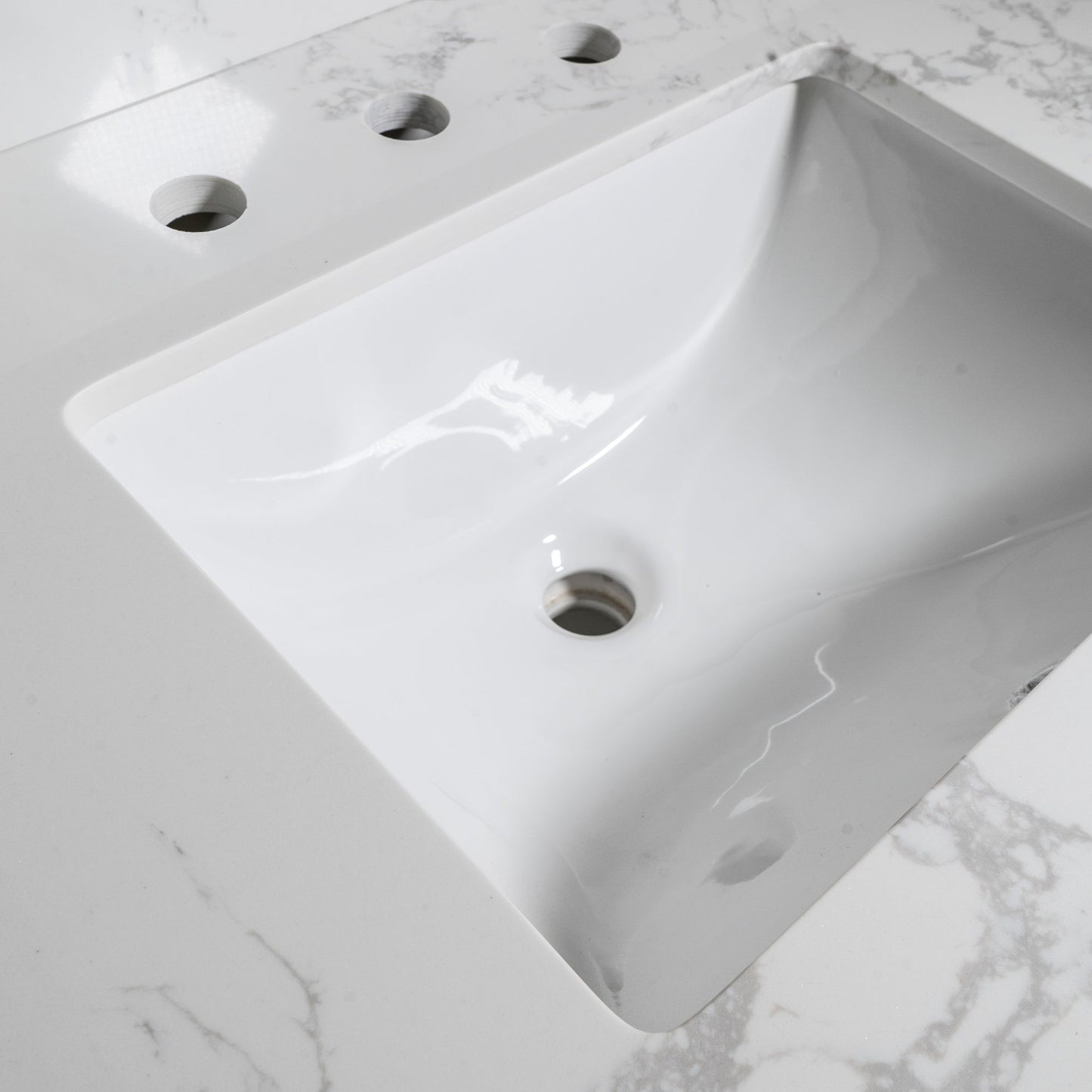 Montary 43x22 Carrara white vanity top with rectangle undermount sink and 3 faucet holes on Tampa Home & Garden Store