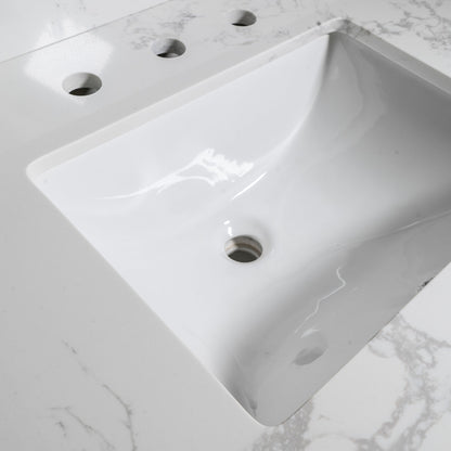 Montary 43x22 Carrara white vanity top with rectangle undermount sink and 3 faucet holes on Tampa Home & Garden Store