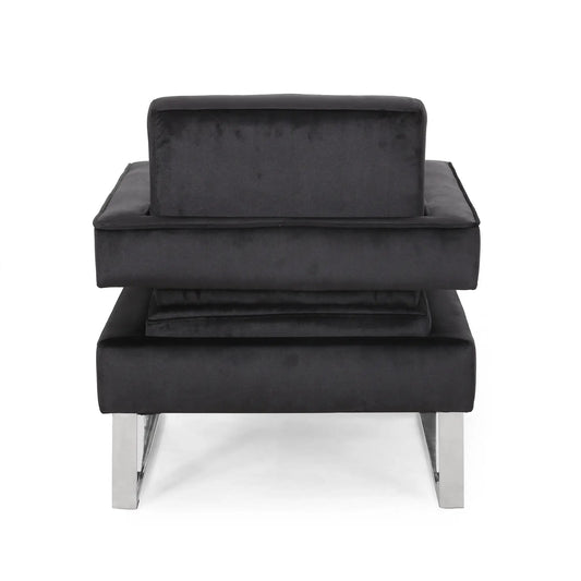 Velvet black arm chair with plush back and chrome legs for living room on Tampa Home & Garden Store