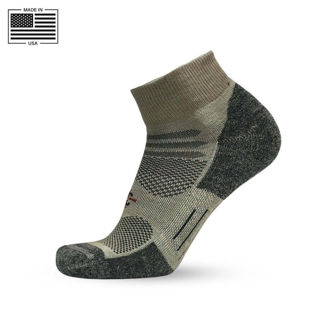 Outdoor X-Trainer athletic sock in tan olive camo knit with ribbed cuff and reinforced sole on Tampa Home & Garden Store