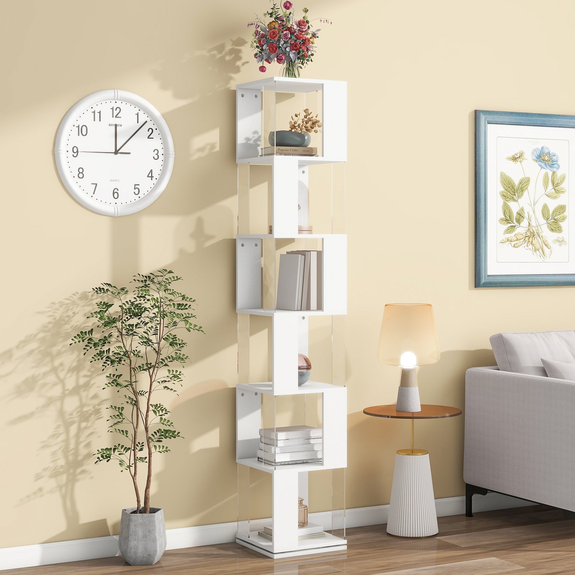 6-layer rotating acrylic board simple bookshelf, multi-functional creative bookshelf for students in the living room - Tampa Home & Garden Store