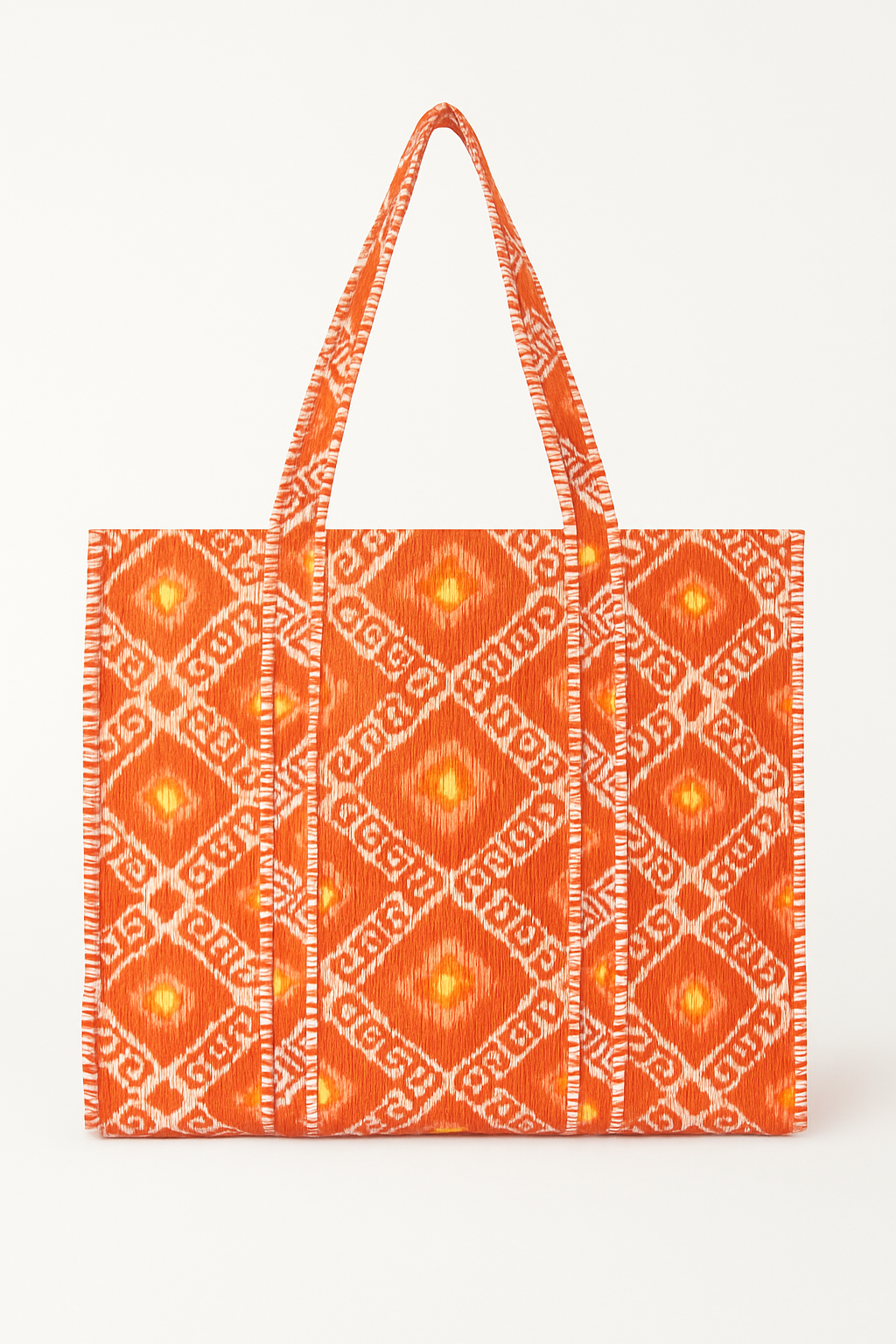 Tote bag: Orange Zig Zag Tote by Erin Donahue Tice, bold orange with white diamond pattern on Tampa Home & Garden Store