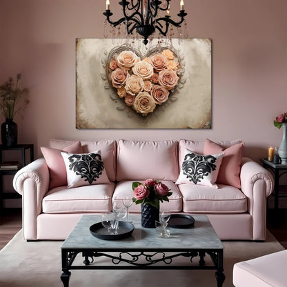 Canvas wall art 3D Floral Heart Wall Art III by Tailored Canvases with peach roses in a heart frame on Tampa Home & Garden Store
