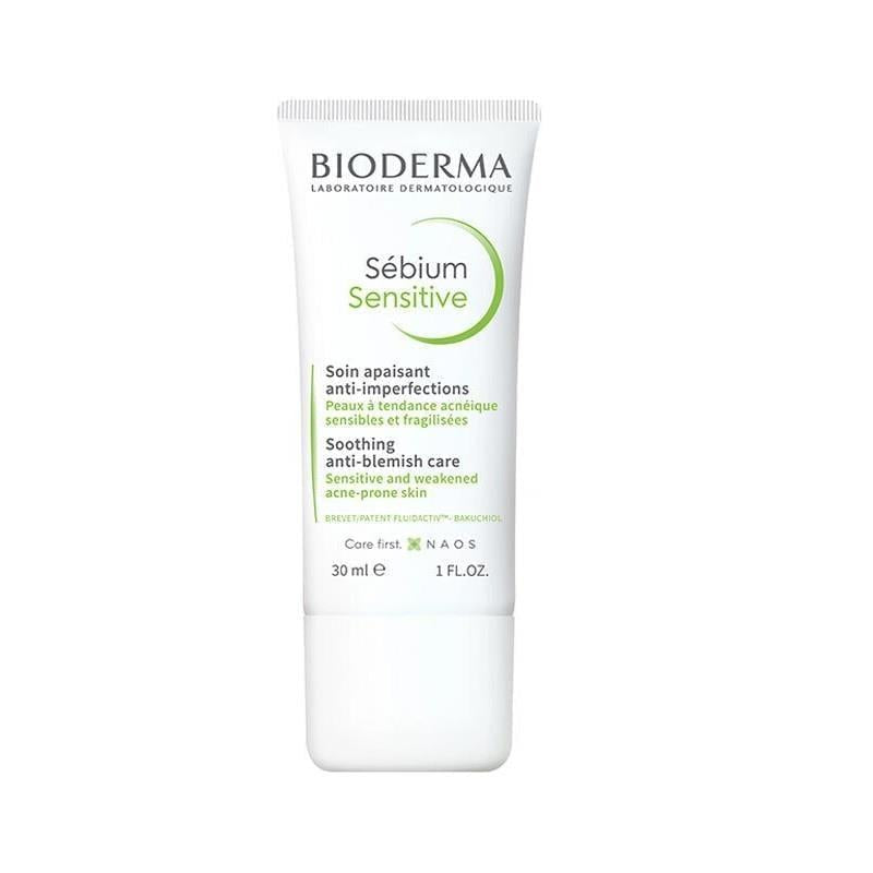 Bioderma Sebium Sensitive 30 ml acne care tube, white packaging with green arc logo on Tampa Home & Garden Store