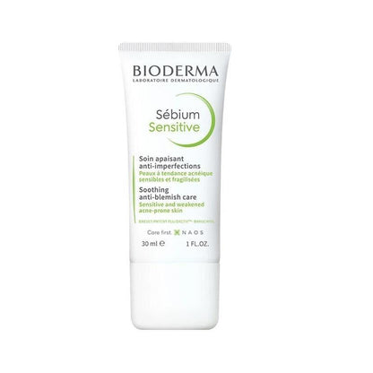 Bioderma Sebium Sensitive 30 ml acne care tube, white packaging with green arc logo on Tampa Home & Garden Store
