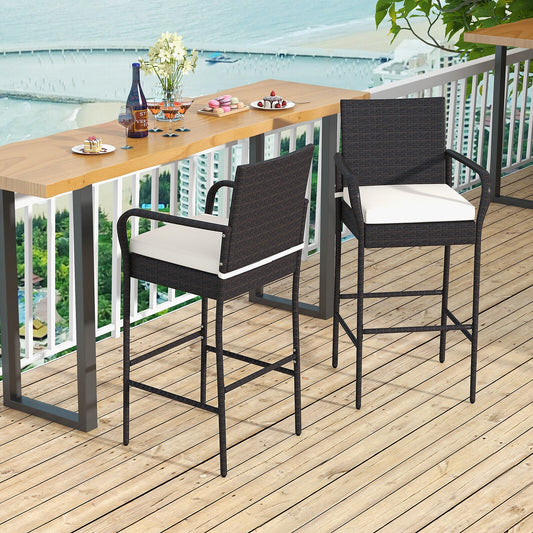 2/4 Pieces Outdoor PE Rattan Cushioned Barstool Set with Armrests-Set of 2 - Tampa Home & Garden Store