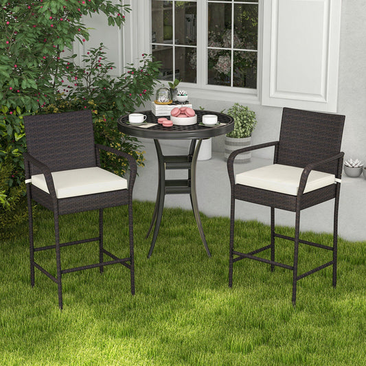 2/4 Pieces Outdoor PE Rattan Cushioned Barstool Set with Armrests-Set of 2 - Tampa Home & Garden Store