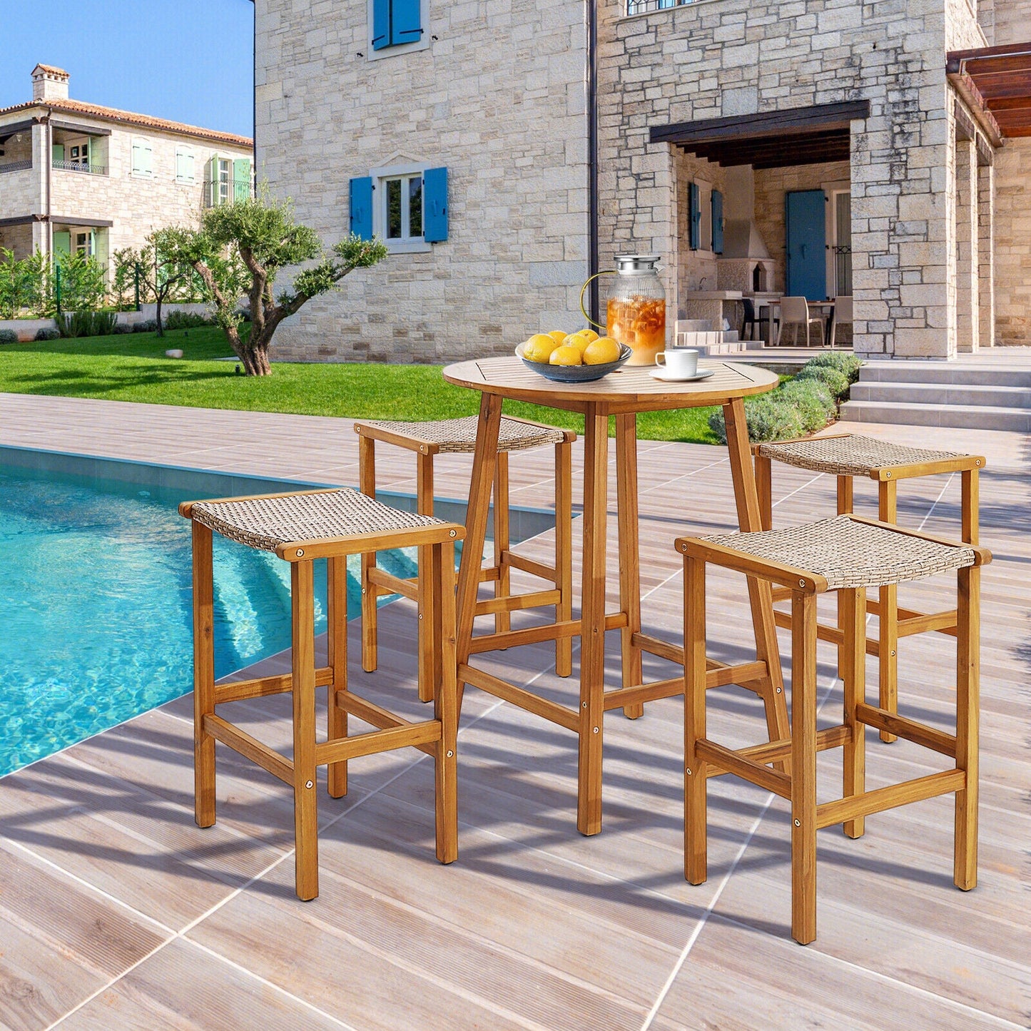 Taburetes de barra de madera para patio, juego de 2/4-2 piezas