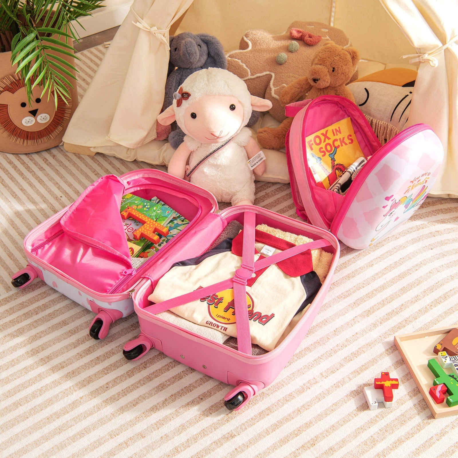 GemGear 2-piece pink kids luggage set with 12in and 16in suitcases plus unicorn-themed backpack on Tampa Home & Garden Store