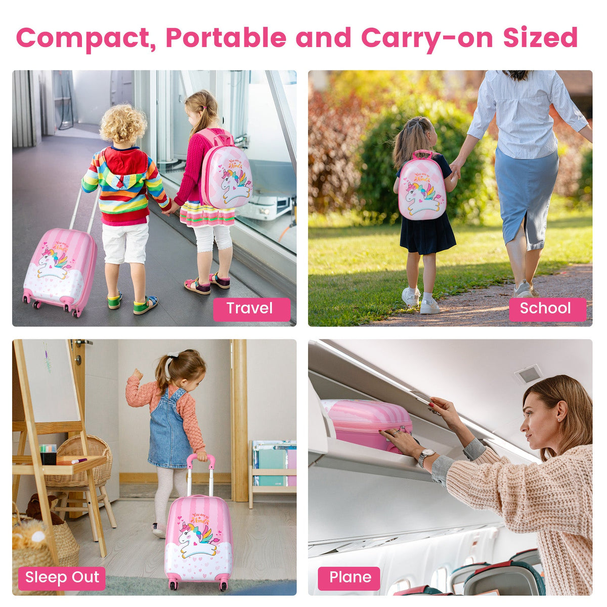 2-piece unicorn kids luggage set GemGear: pink backpack and suitcase 12in & 16in on Tampa Home & Garden Store