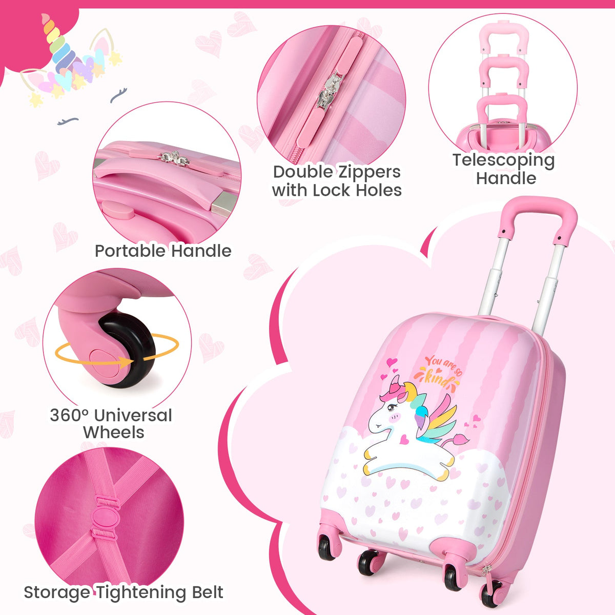 GemGear 2-Piece Kids Luggage Set pink unicorn design with 12in backpack and 16in suitcase on Tampa Home & Garden Store