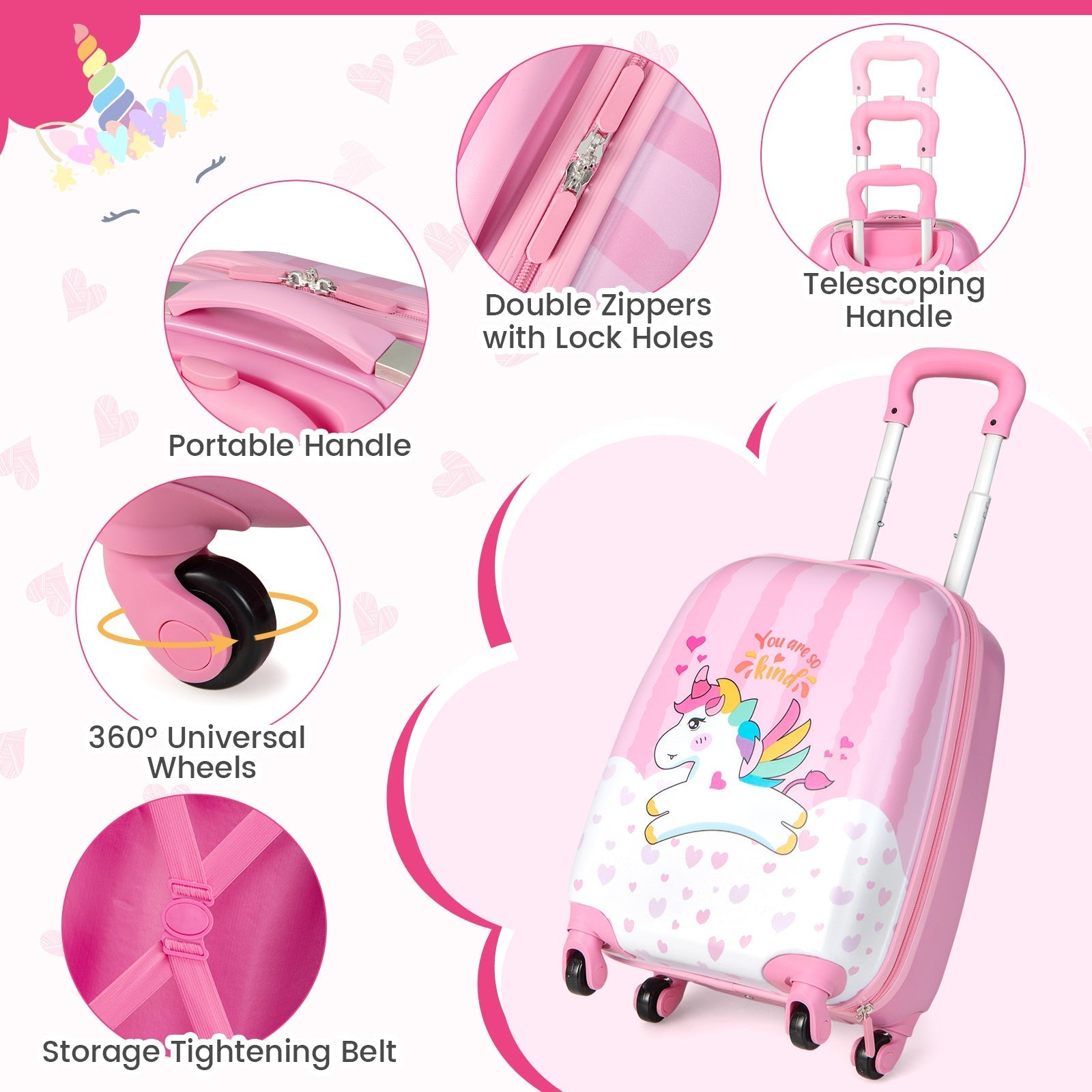 GemGear unicorn kids luggage set: 12in backpack and 16in suitcase pink with telescoping handle on Tampa Home & Garden Store