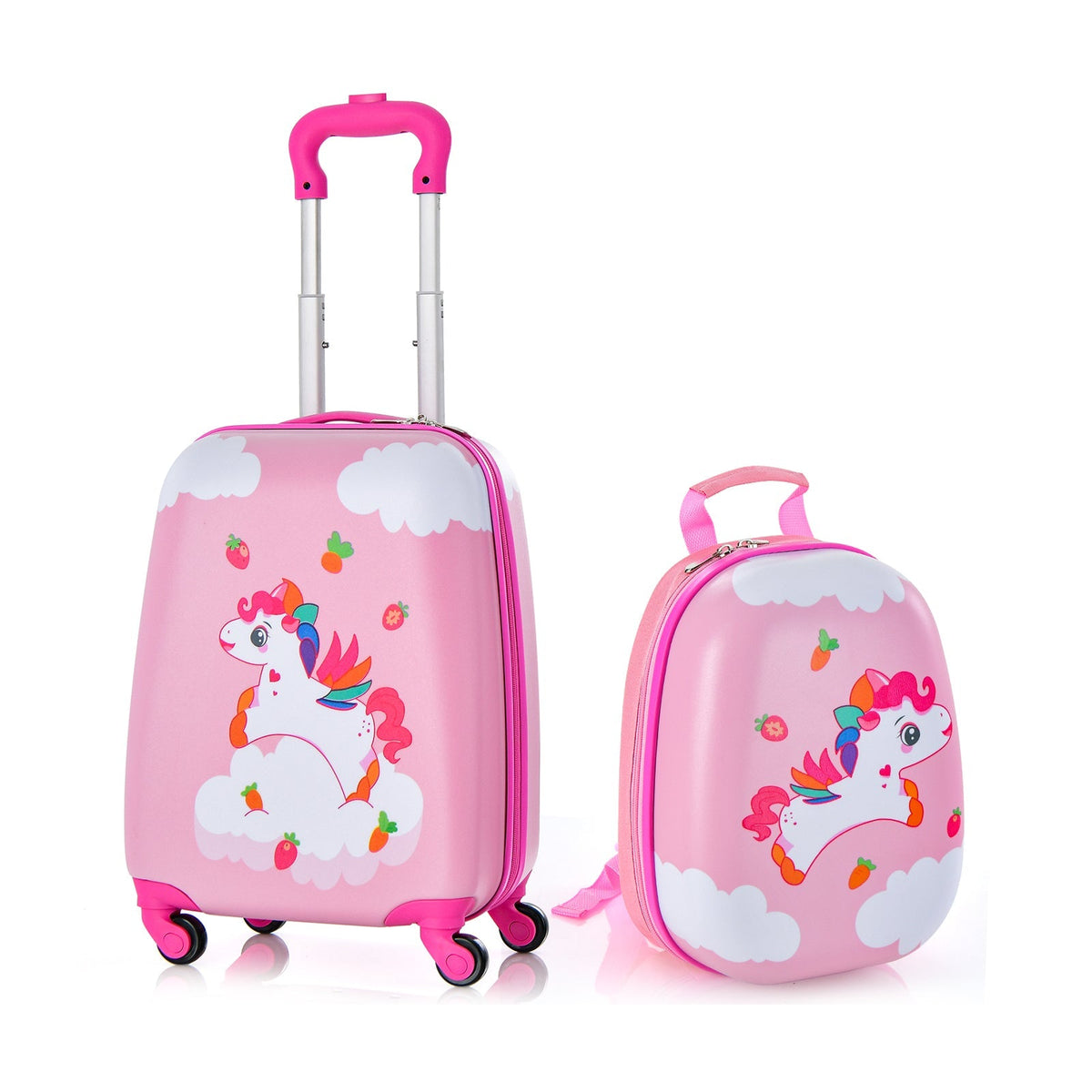 2-piece kids carry-on luggage set with 12 inch backpack pink unicorn design clouds GemGear on Tampa Home & Garden Store