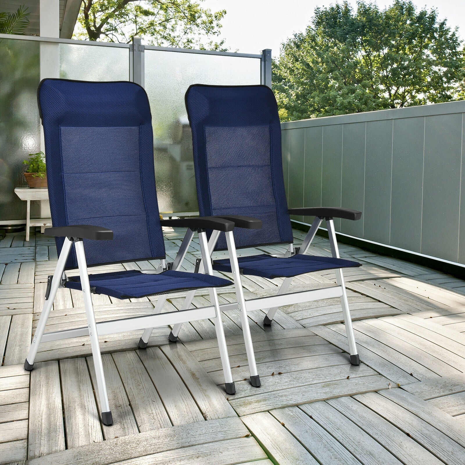2Pcs Patio Dining Chair with Adjust Portable Headrest-Blue - Tampa Home & Garden Store