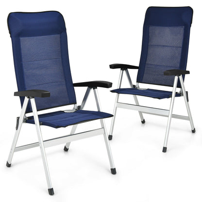 2Pcs Patio Dining Chair with Adjust Portable Headrest-Blue - Tampa Home & Garden Store