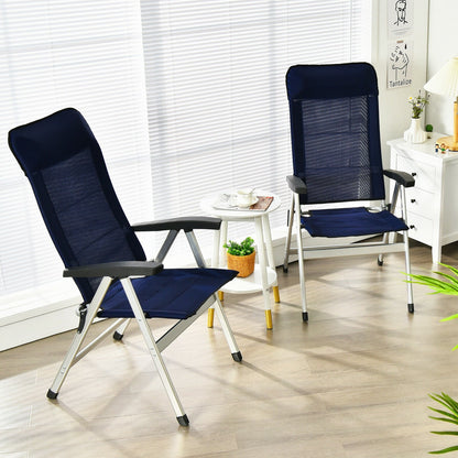 2Pcs Patio Dining Chair with Adjust Portable Headrest-Blue - Tampa Home & Garden Store