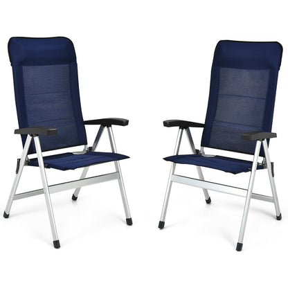 2Pcs Patio Dining Chair with Adjust Portable Headrest-Blue - Tampa Home & Garden Store