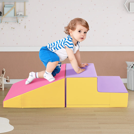 2-Piece Step and Slide Climber for Infants and Toddlers Baby Soft Play Set Foam Blocks-Yellow - Tampa Home & Garden Store