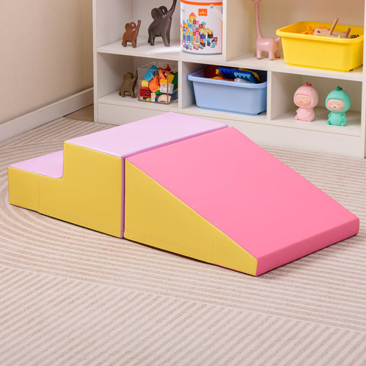 2-Piece Step and Slide Climber for Infants and Toddlers Baby Soft Play Set Foam Blocks-Yellow - Tampa Home & Garden Store
