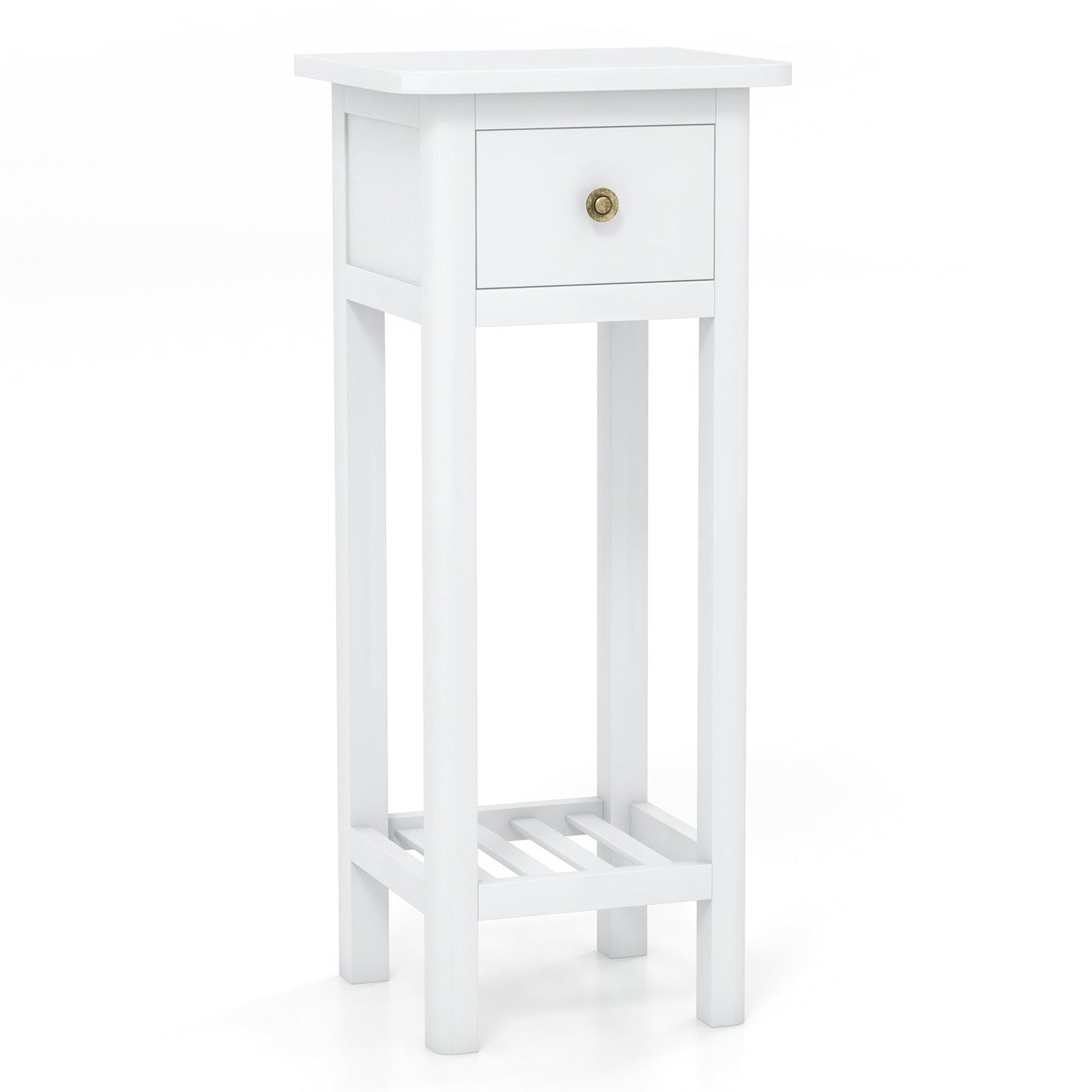 2 Tier Slim Nightstand Bedside Table with Drawer Shelf-Brown