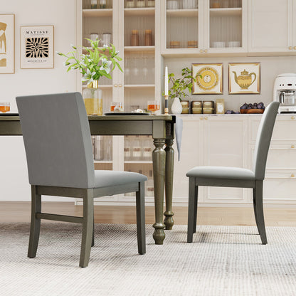 Juego de 2 sillas de comedor tapizadas con patas de madera de caucho y respaldo alto - Gris