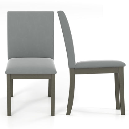 Juego de 2 sillas de comedor tapizadas con patas de madera de caucho y respaldo alto - Gris