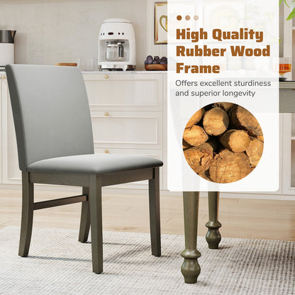 Juego de 2 sillas de comedor tapizadas con patas de madera de caucho y respaldo alto - Gris