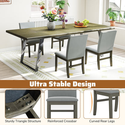 Juego de 2 sillas de comedor tapizadas con patas de madera de caucho y respaldo alto - Gris