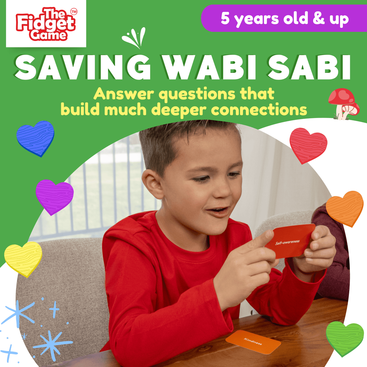 Saving Wabi Sabi educational toy by The Fidget Games; kids use orange cards about kindness on Tampa Home & Garden Store