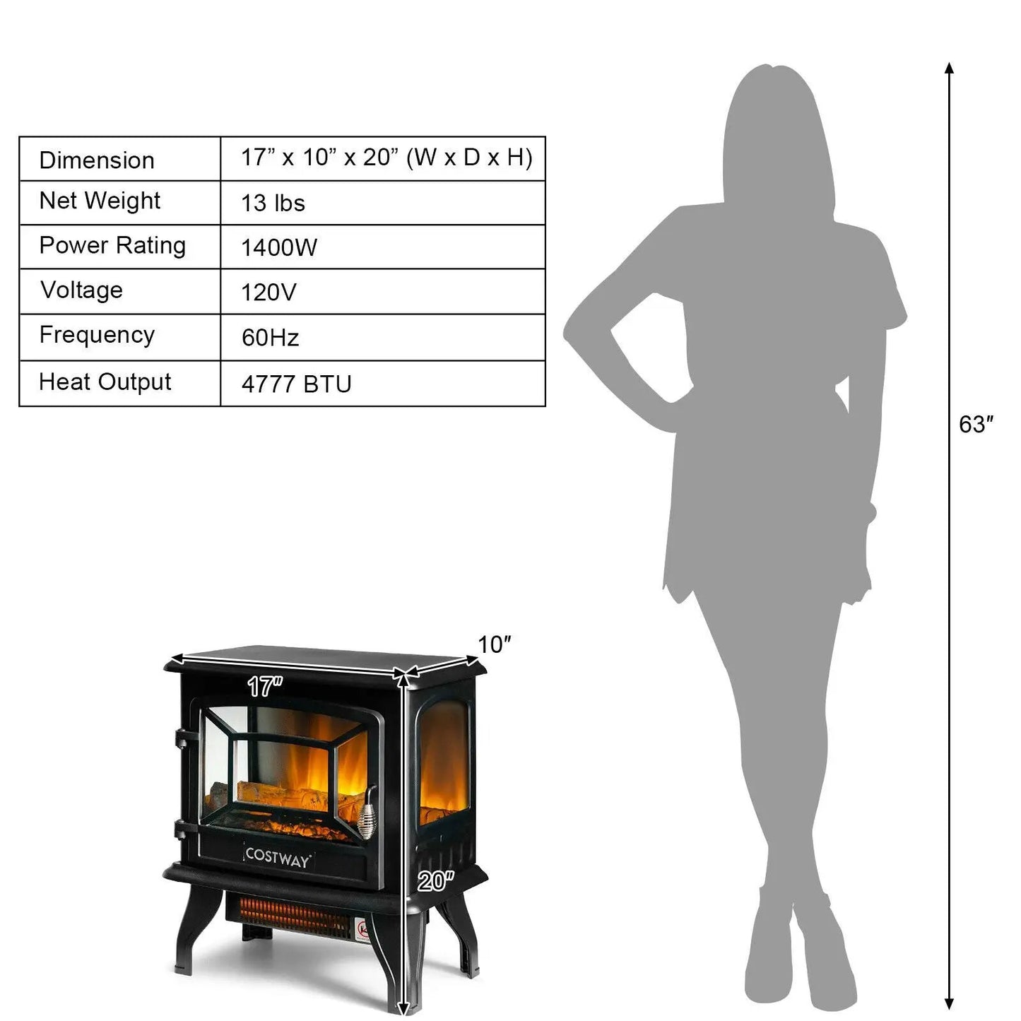 Freestanding Electric Heater with Dancing Flame