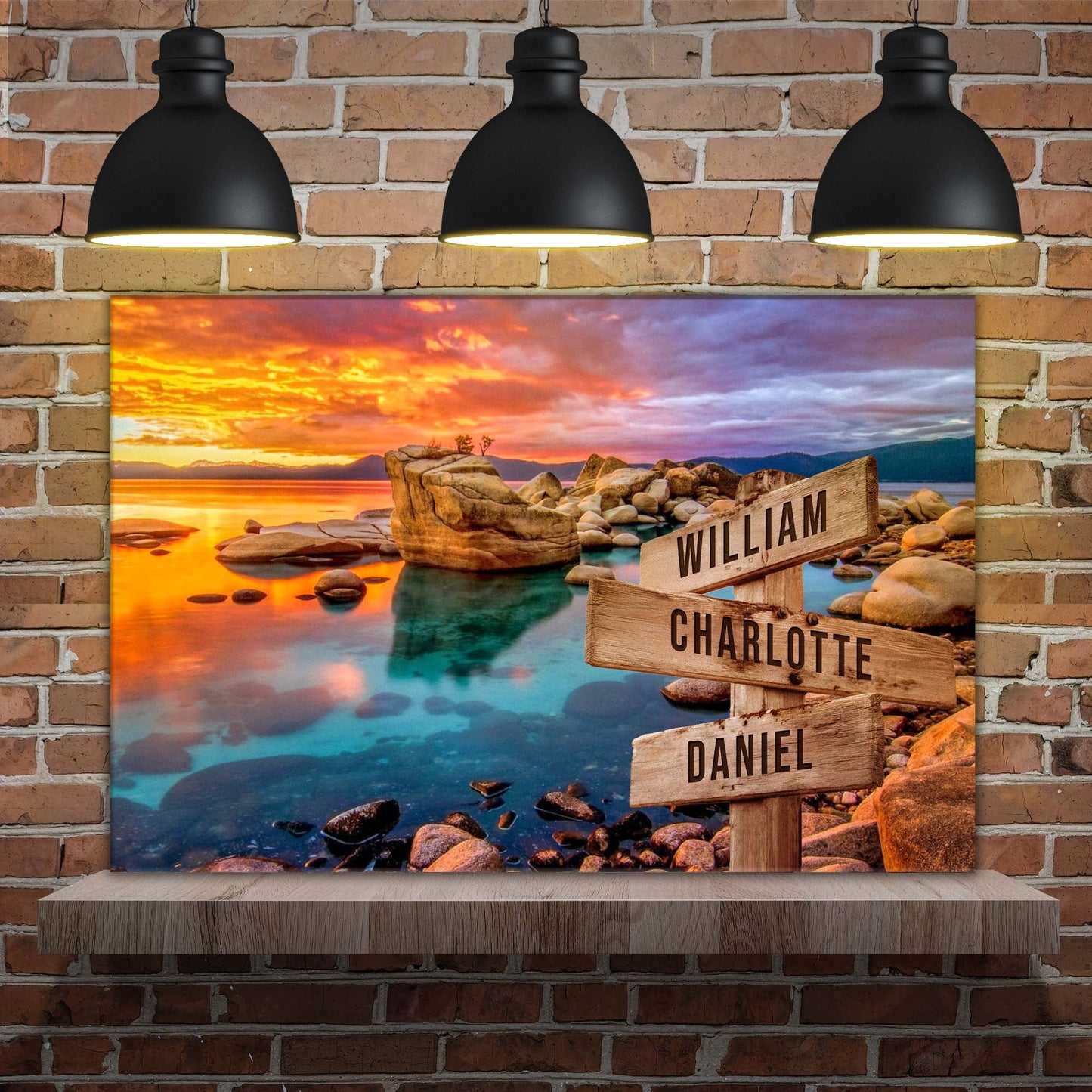 Sunset Beach Skies Family Names Sign canvas by Tailored Canvases, coastal sunset rocks on Tampa Home & Garden Store