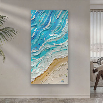 Beach Days Wall Art IV canvas with turquoise ocean waves, white foam, and tiny boats on Tampa Home & Garden Store