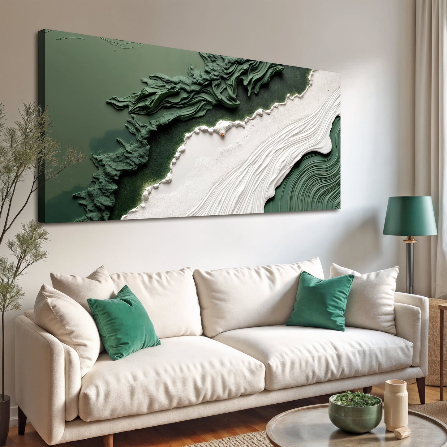 Green Rivers Abstract Wall Art VI canvas with textured emerald greens and white accents on Tampa Home & Garden Store