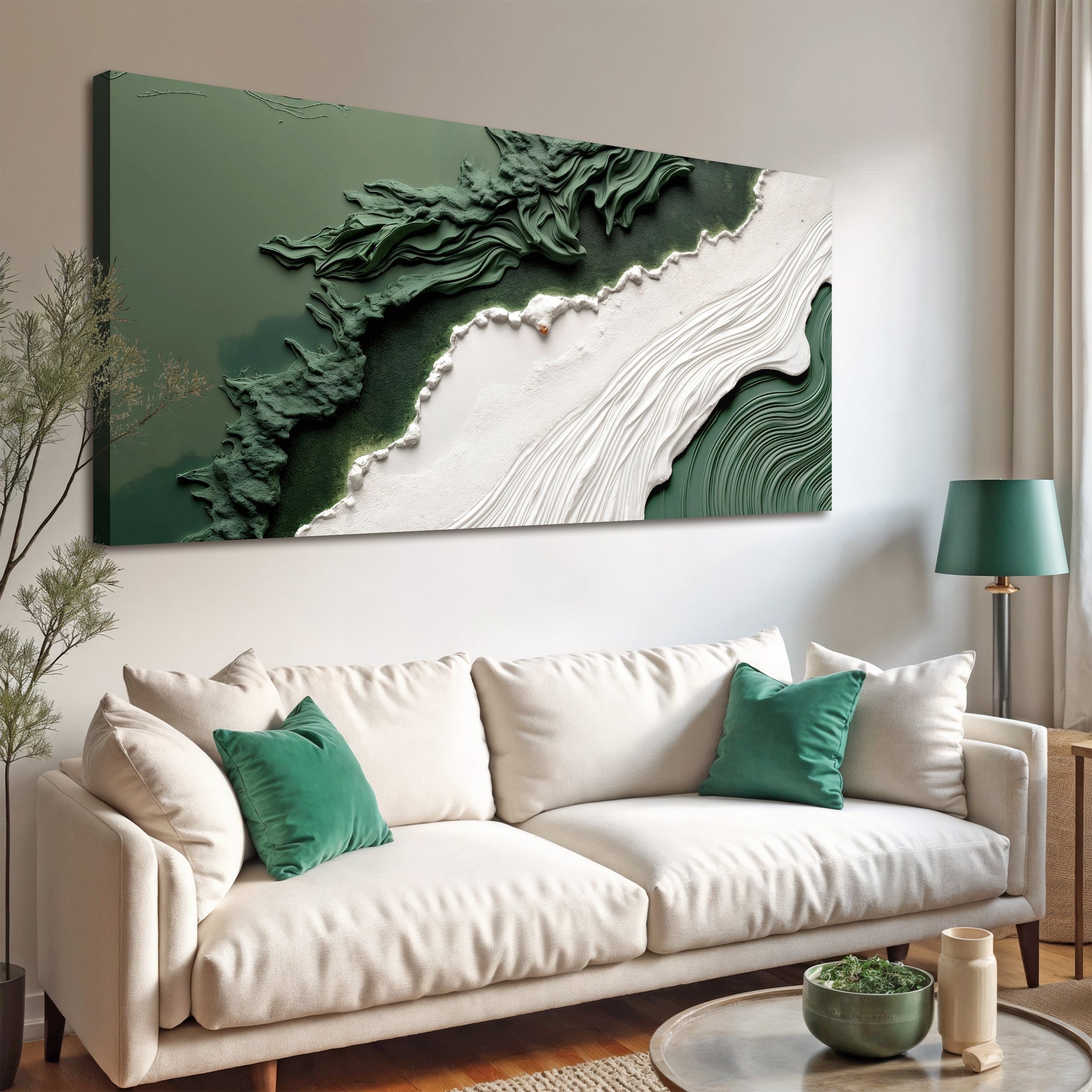 Green Rivers Abstract Wall Art VI canvas with textured emerald greens and white accents on Tampa Home & Garden Store