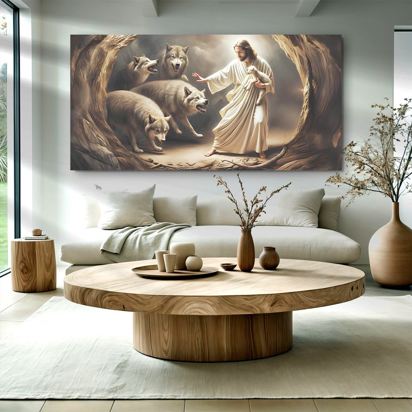 Canvas art Jesus Protects The Lamb From Wolves by Tailored Canvases on Tampa Home & Garden Store