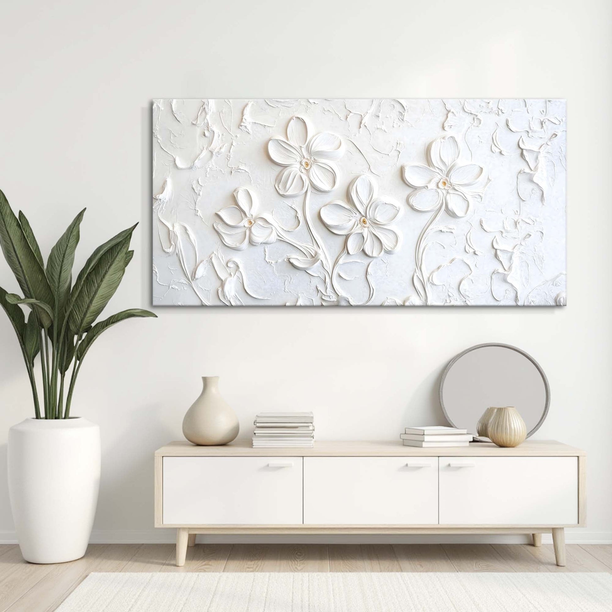 Floral Abstract Wall Art III canvas with white floral relief on textured light backdrop on Tampa Home & Garden Store