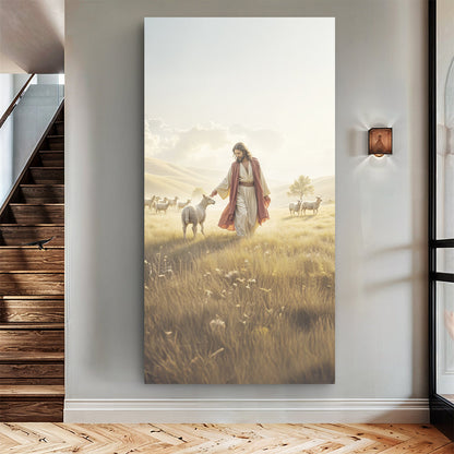 99 Faith Wall Art VI canvas Tailored Canvases; pastoral Jesus with sheep in sunlit meadow on Tampa Home & Garden Store